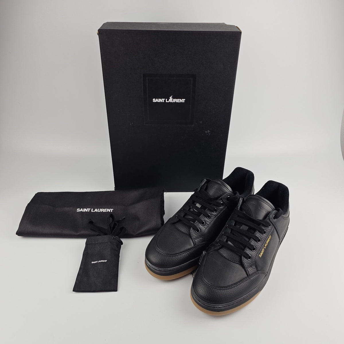 SAINT LAURENT SL/61 $880 Black Perforated Leather Sneakers New And Authentic