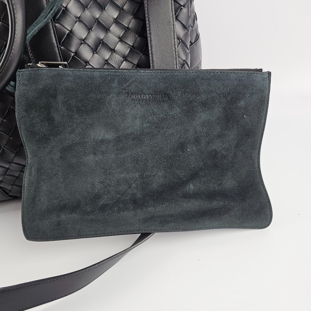 BOTTEGA VENETA $5900 Black Intrecciato Leather Medium Duffle Bag New & Authentic