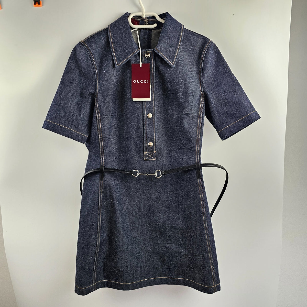 GUCCI $2800 Dark Blue Denim With Horsebit Mini Dress New & Authentic