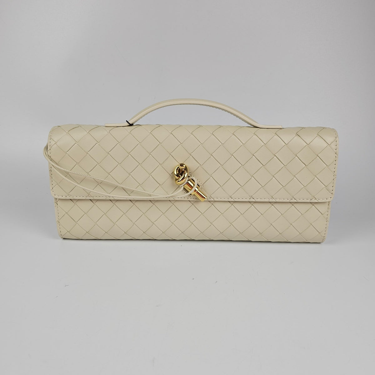 BOTTEGA VENETA $3500 Andiamo Sea Salt Top Handle Clutch New & Authentic