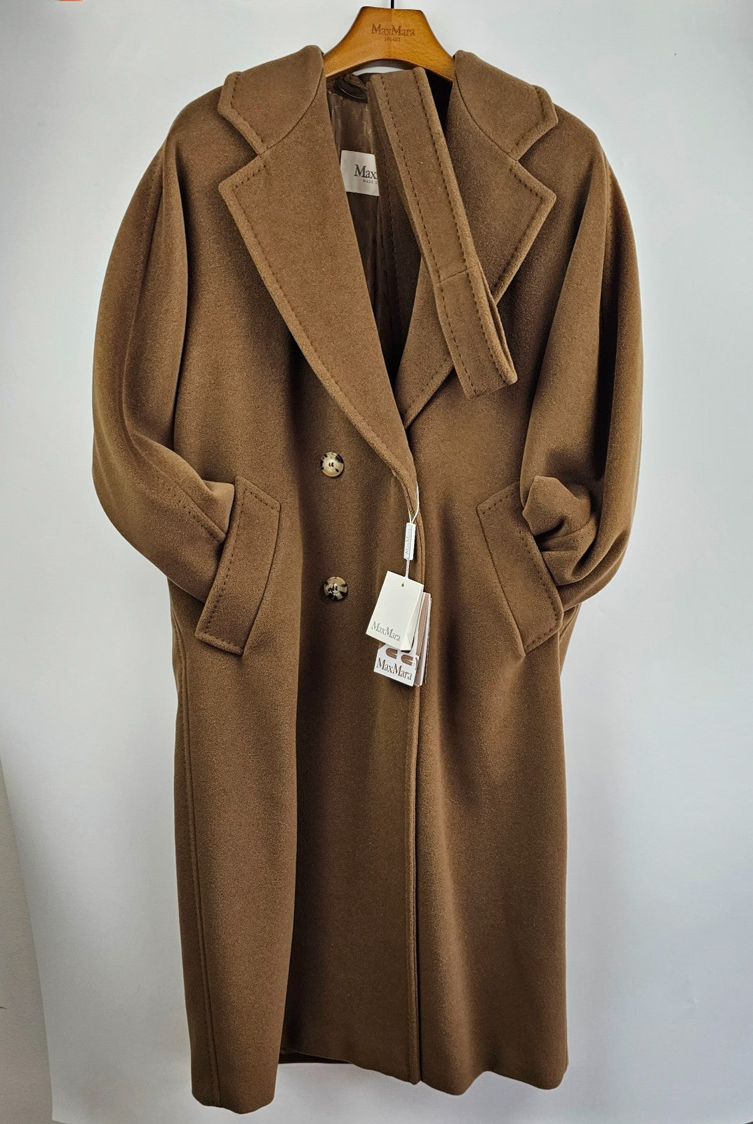 MAX MARA Madame 101801 Belted Brown Wool Long Coat New & Authentic