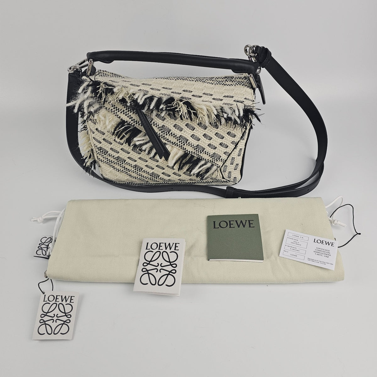 LOEWE Puzzle Small $5150 Black/White Woven Top Handle Bag New & Authentic