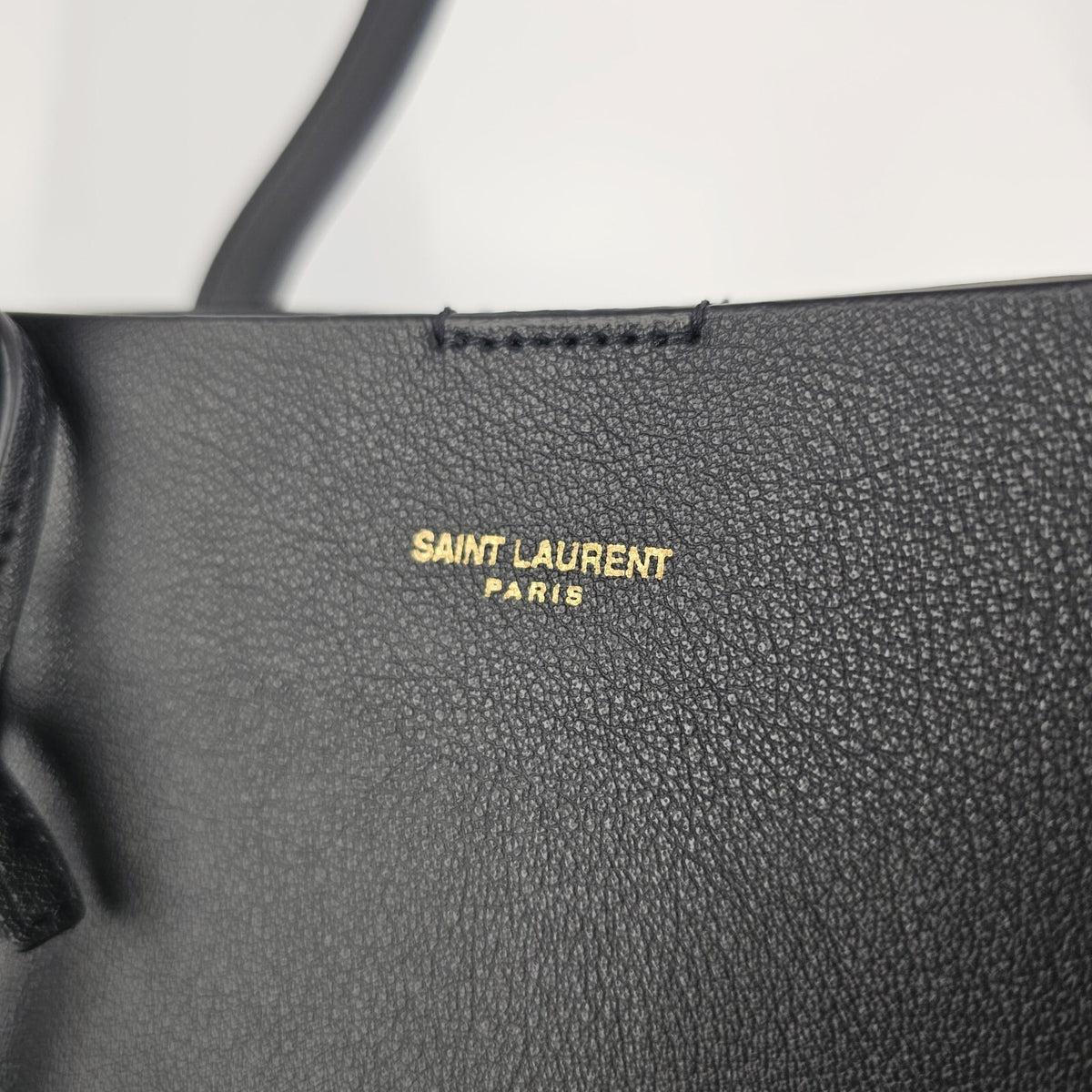 SAINT LAURENT Bold Black Leather Shopping Tote Bag New