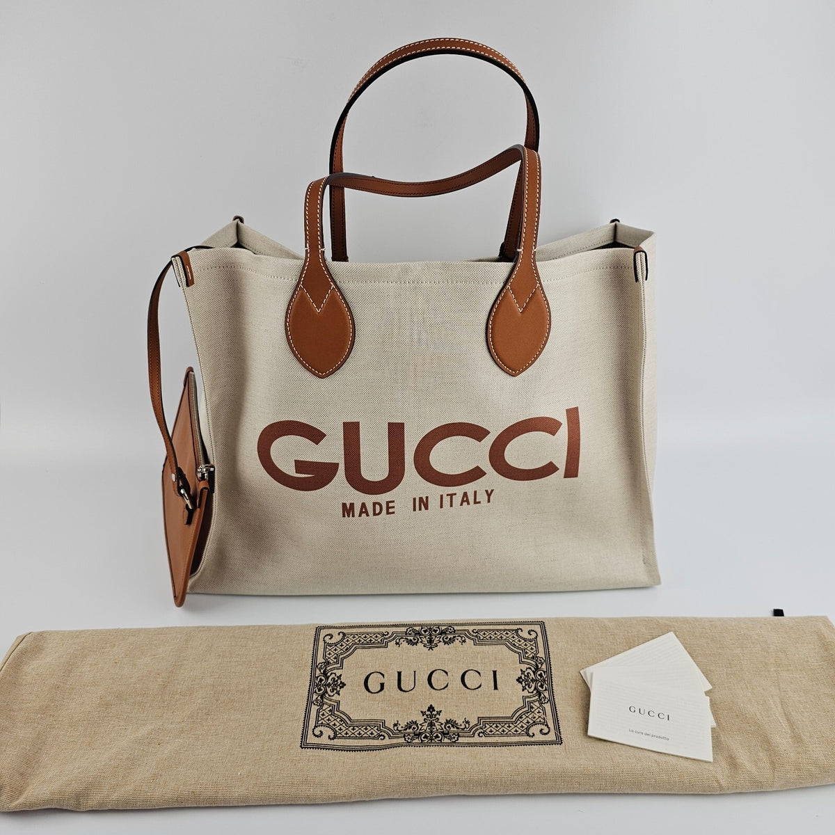GUCCI Maxi $2450 Beige Cotton Tote Bag New And Authentic