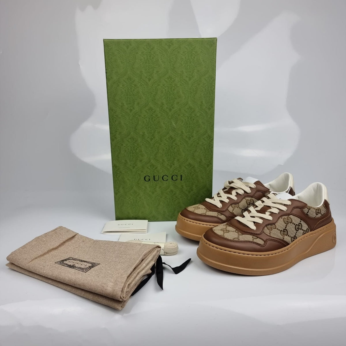 GUCCI $1010 Women's Chunky GG Brown Platform Sneakers New