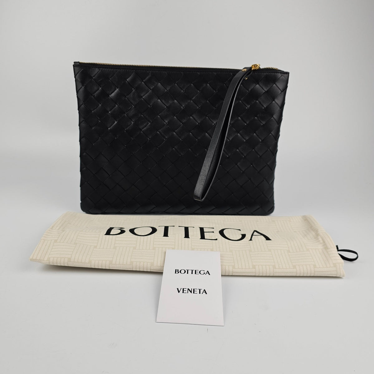 BOTTEGA VENETA Black Small Intrecciato Leather Pouch New & Authentic