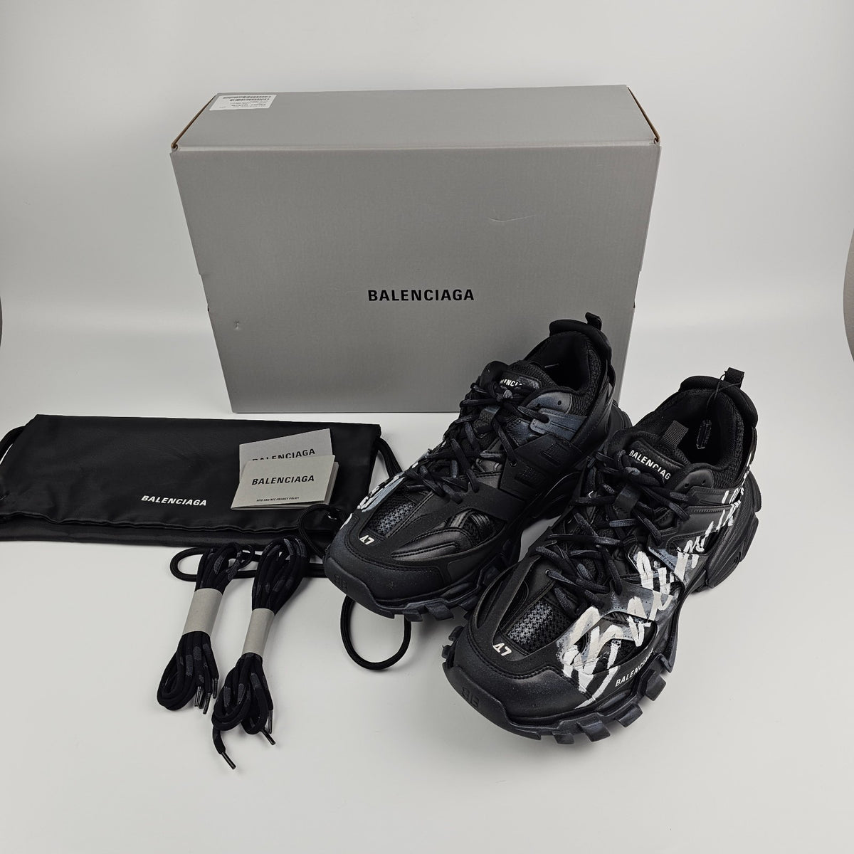 BALENCIAGA Track Signature $1225 Black/White Sneakers New & Authentic