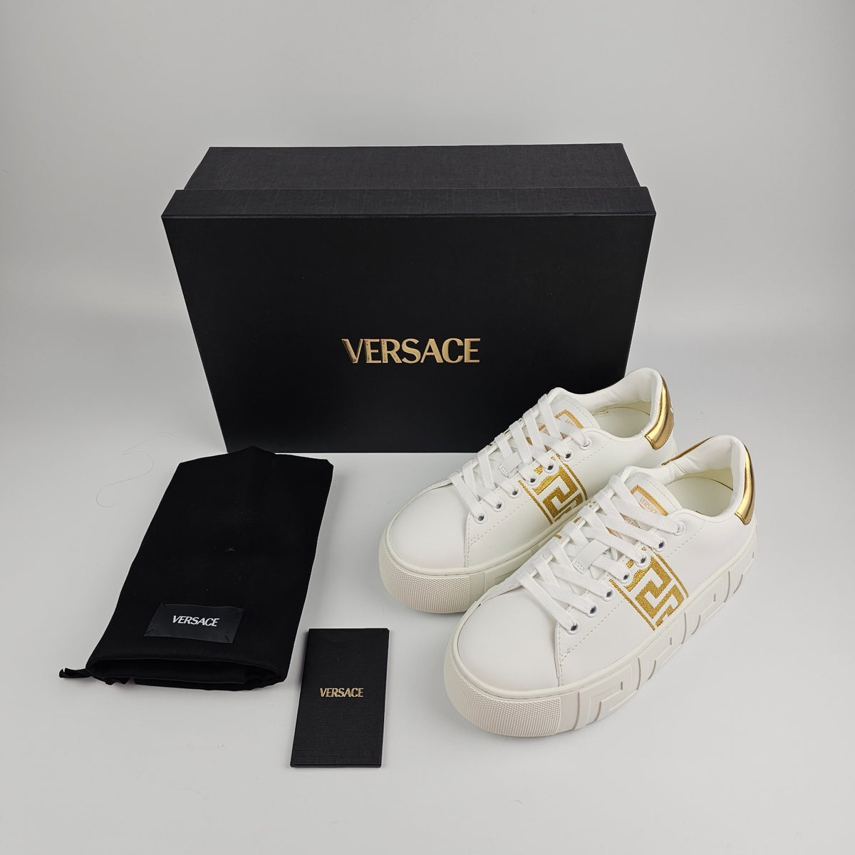 VERSACE Greca White/Gold Sneakers New & Authentic
