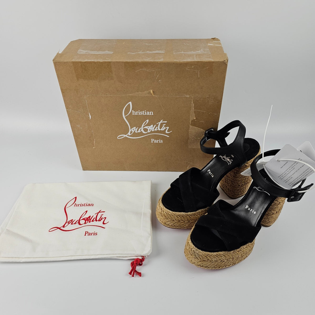 CHRISTIAN LOUBOUTIN Super Calakala Black Suede Platform Sandals Size 38 US 8