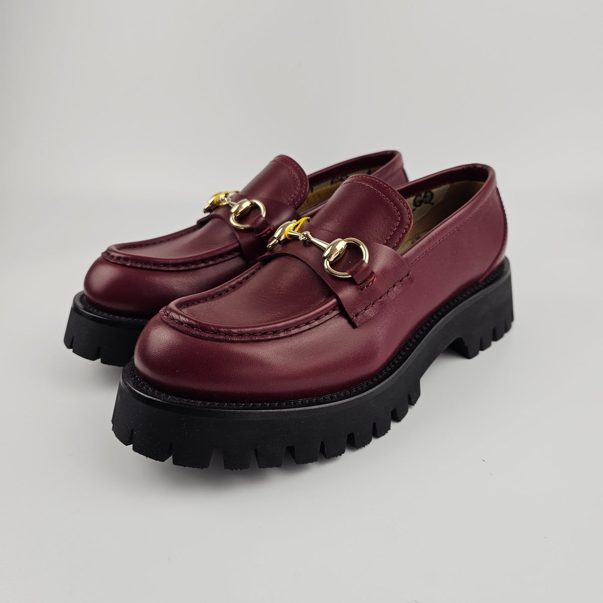 GUCCI $1220 Women's Rosso Ancora Red Lug Sole With Horsebit Loafers New