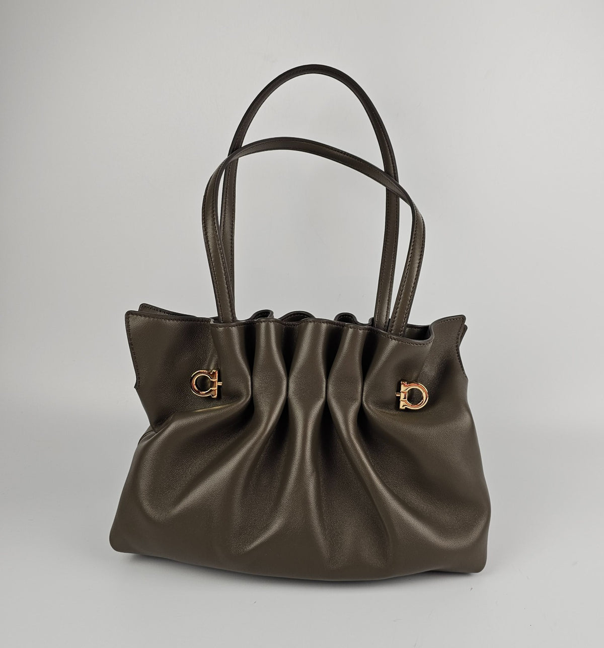 FERRAGAMO Concrete Leather Soft Shoulder Bag New & Authentic