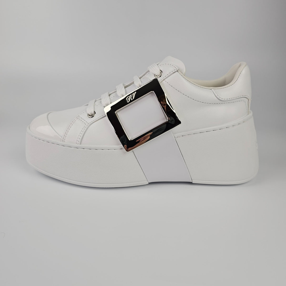 ROGER VIVIER Viv Skate White Leather Sneakers New