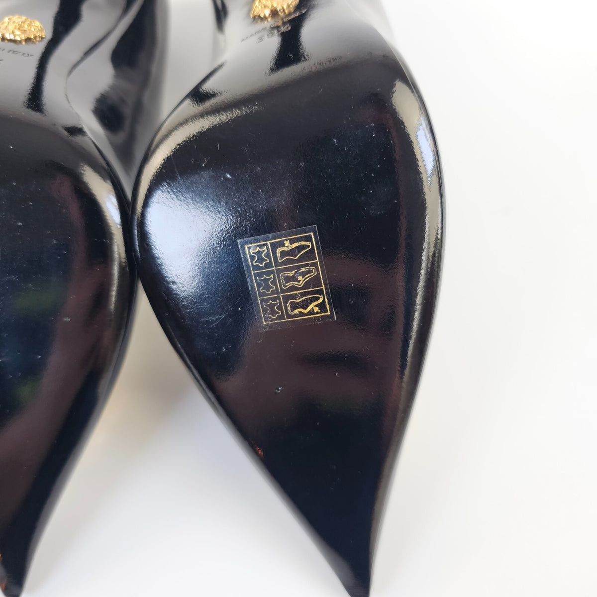 VERSACE 105mm La Medusa Black Leather Pumps Size 39.5 US 9.5