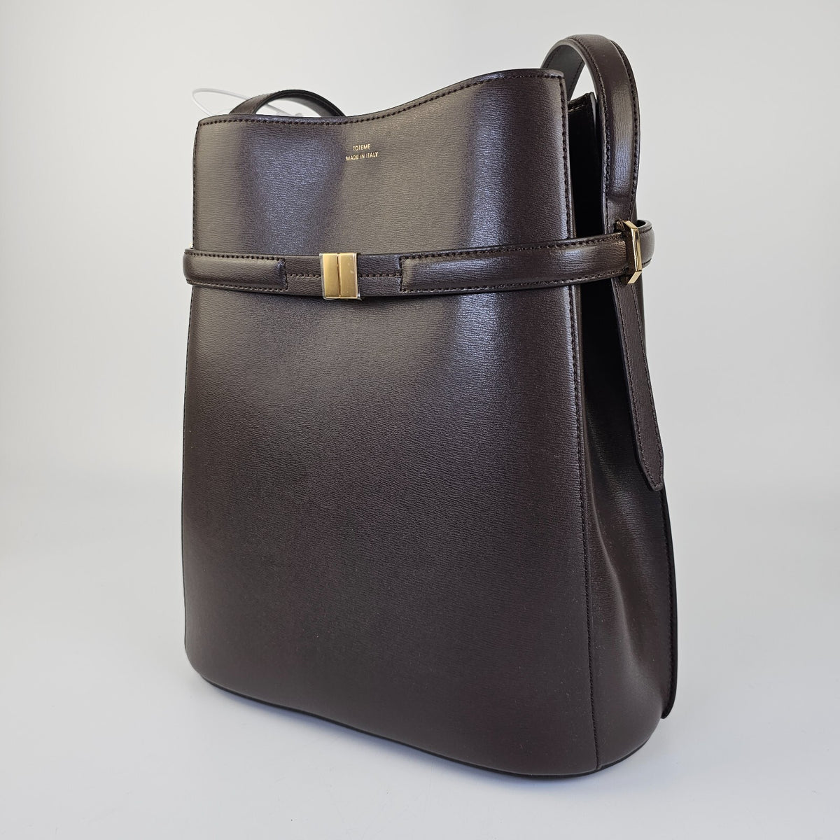 TOTEME Bark Brown Leather Belted Bucket Bag New