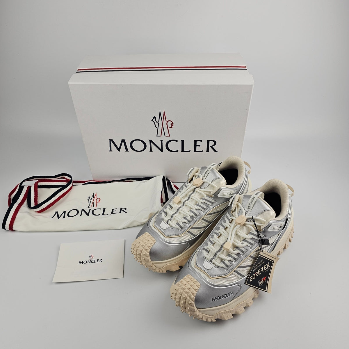 MONCLER Trailgrip GTX $820 Women's Silver Sneakers New