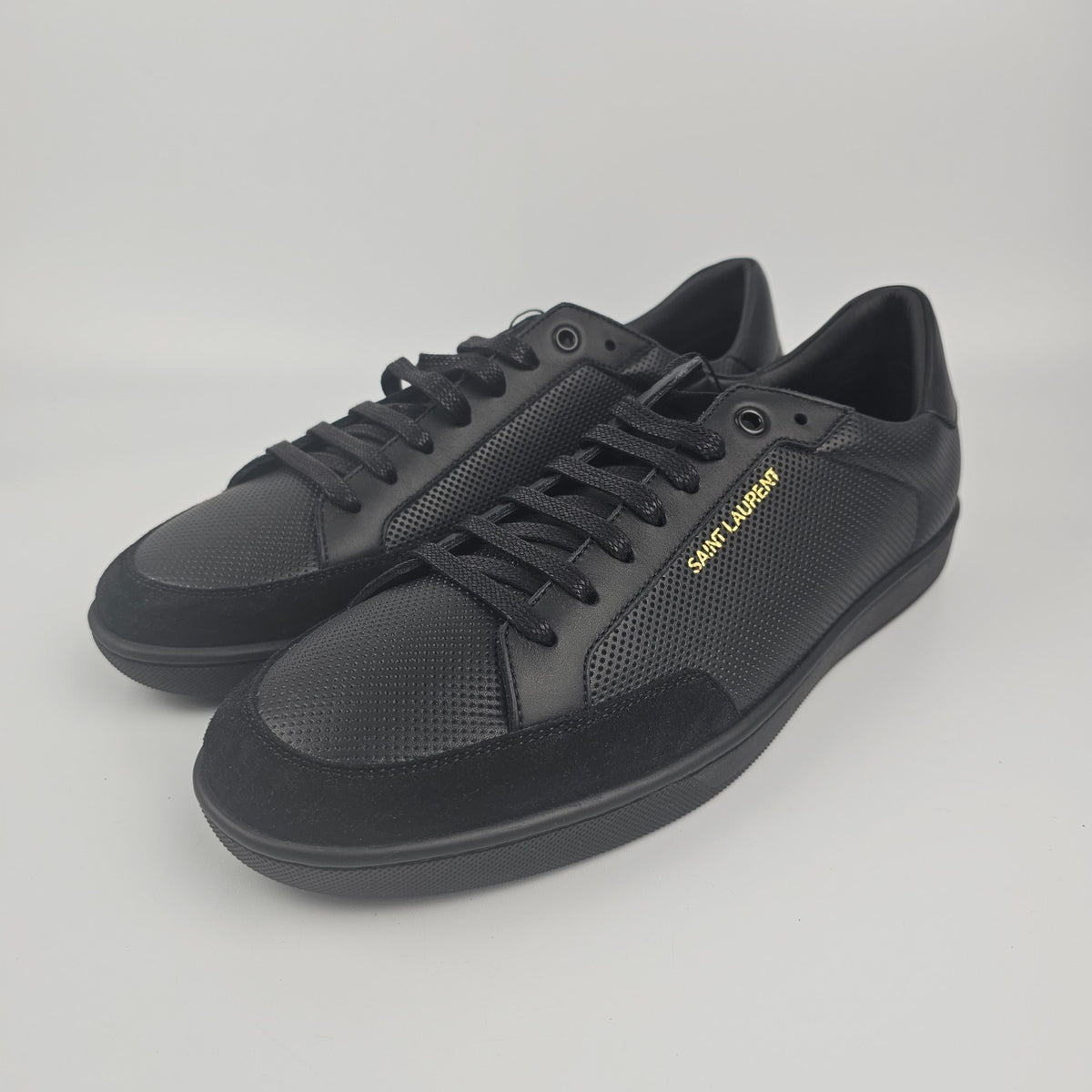 SAINT LAURENT SL/10 Black Perforated Leather And Suede Sneakers New & Authentic