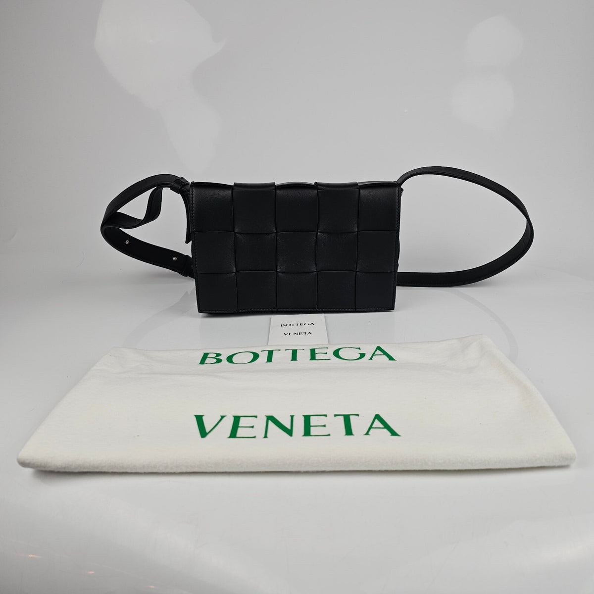 BOTTEGA VENETA Cassette Medium Intreccio Black Leather Shoulder Bag New