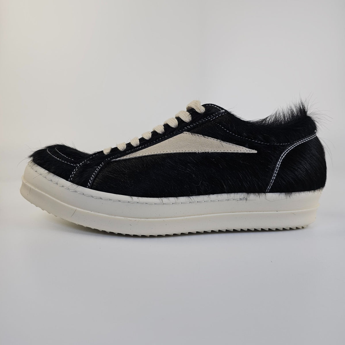 RICK OWENS Black/Milk Vintage Ponyhair Sneakers New Size 41 US 8