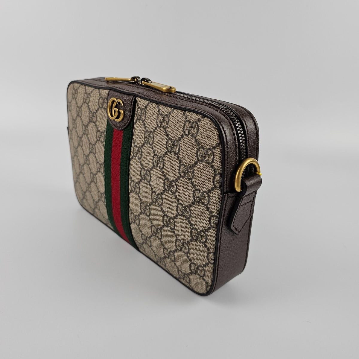GUCCI Ophidia Small $1790 Beige And Ebony GG Canvas Crossbody Bag New/Authentic