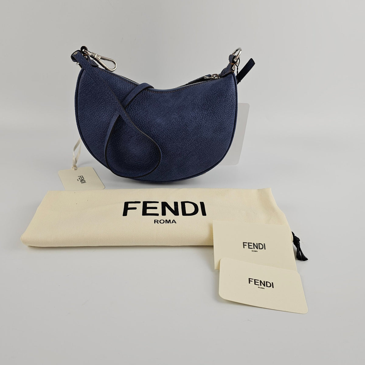 FENDI Fendigraphy Mini $2400 Blue Leather Denim Top Handle Bag New & Authentic