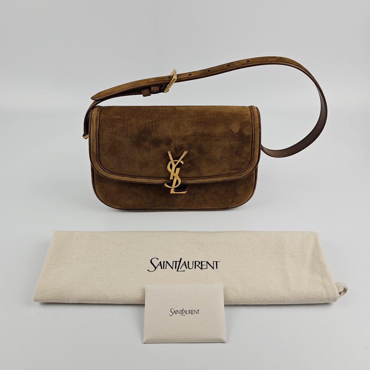 SAINT LAURENT Solferino Medium $3100 Caramel Cognac Suede Shoulder Bag New