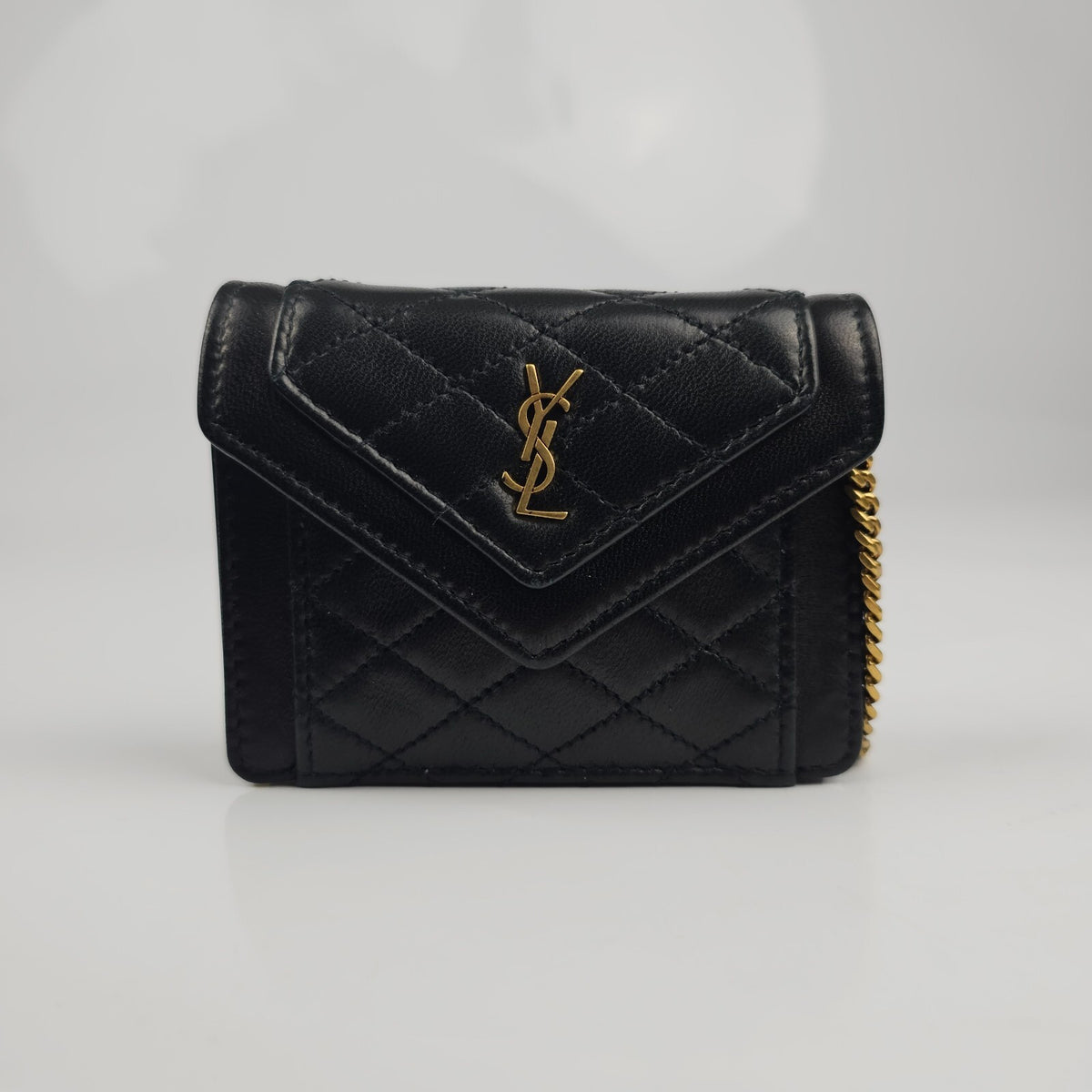 SAINT LAURENT Gaby Mini Black Leather Chain Wallet Bag New & Authentic