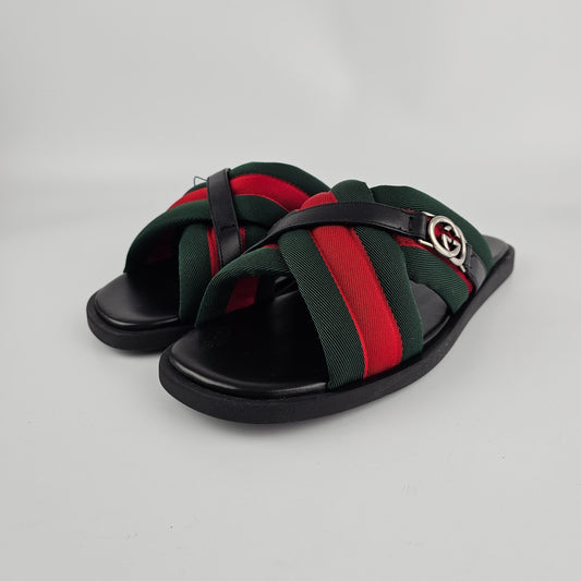 GUCCI Men's Interlocking G Green/Red Slide Sandals New & Authentic