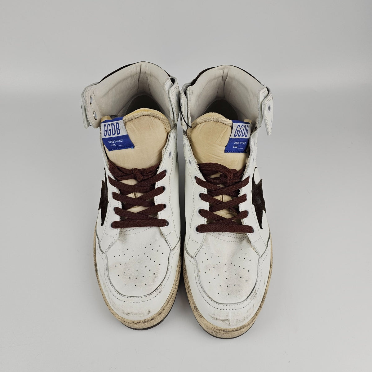 GOLDEN GOOSE SKY Star Men's White/Chocolate Leather Sneakers New