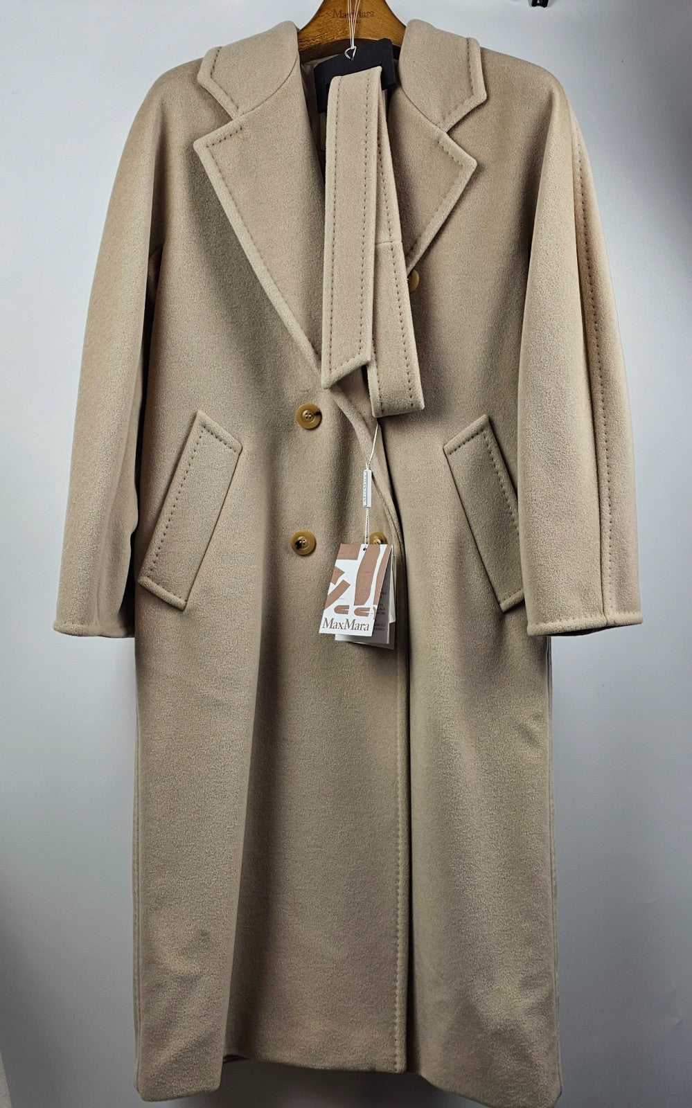 MAX MARA Madame 101801 Belted Beige Wool Long Coat New & Authentic