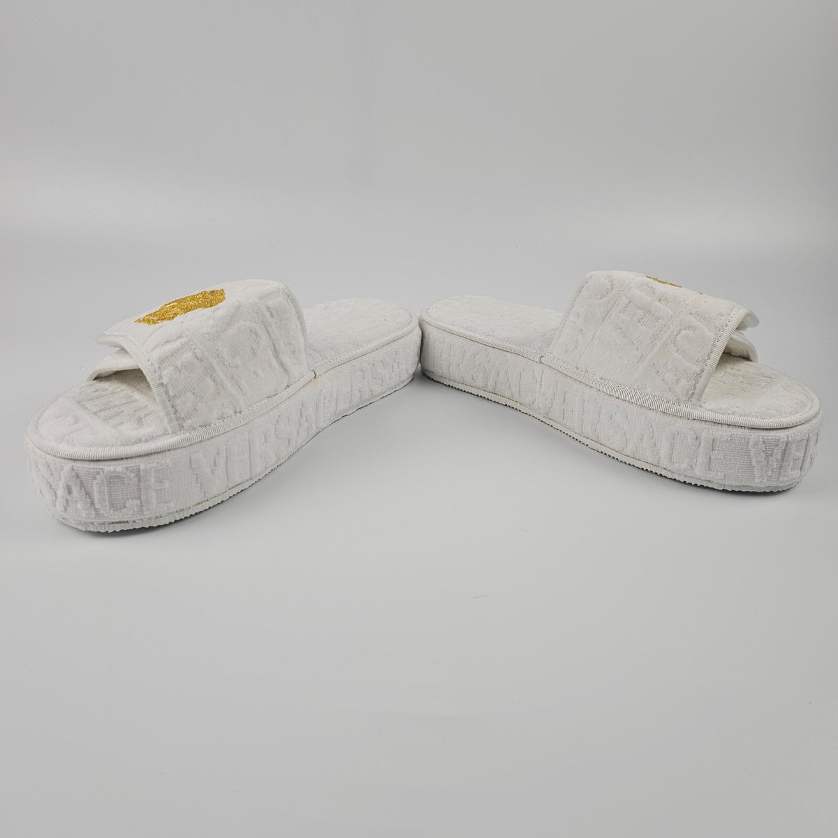 VERSACE Allover White Cotton Slippers New