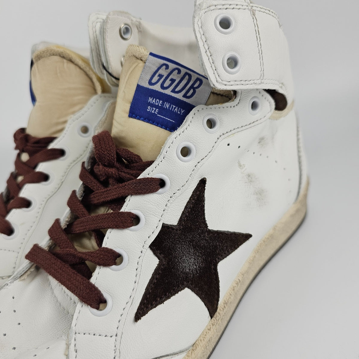 GOLDEN GOOSE SKY Star Men's White/Chocolate Leather Sneakers New