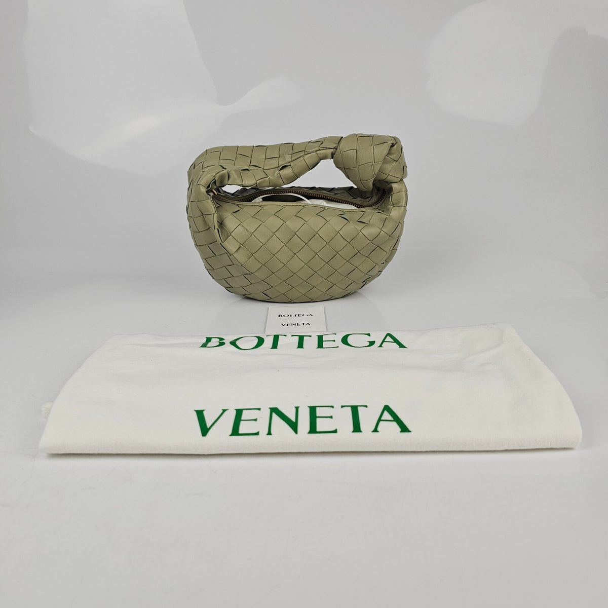 BOTTEGA VENETA Mini Jodie $3100 Travertine Leather Top Handle Bag New