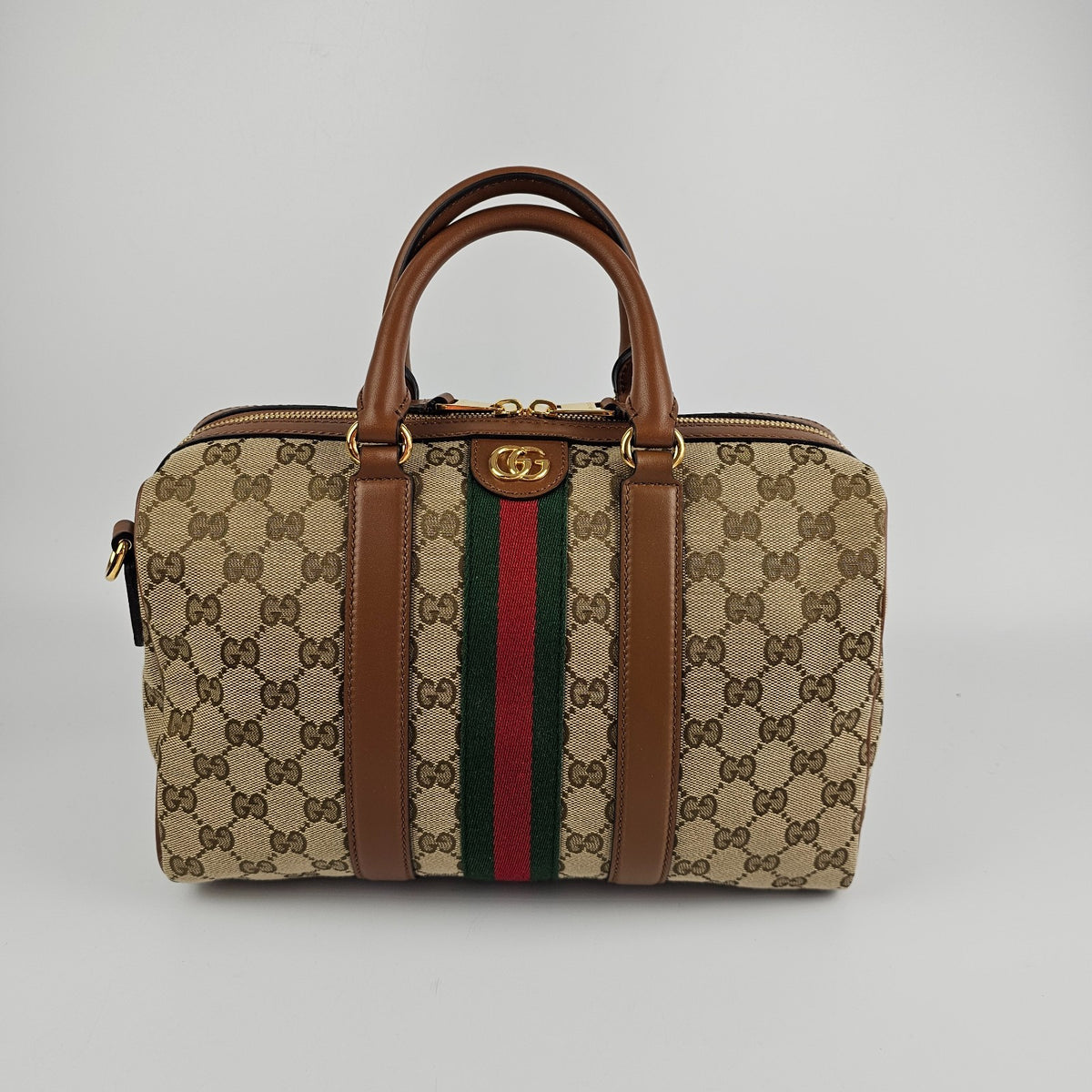 GUCCI Ophidia Medium Boston $2600 Beige/Brown Top Handle Bag New & Authentic