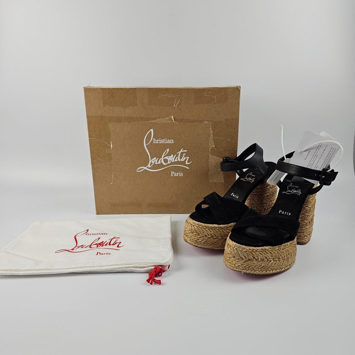 CHRISTIAN LOUBOUTIN Super Calakala Black Suede Platform Sandals Size 38 US 8
