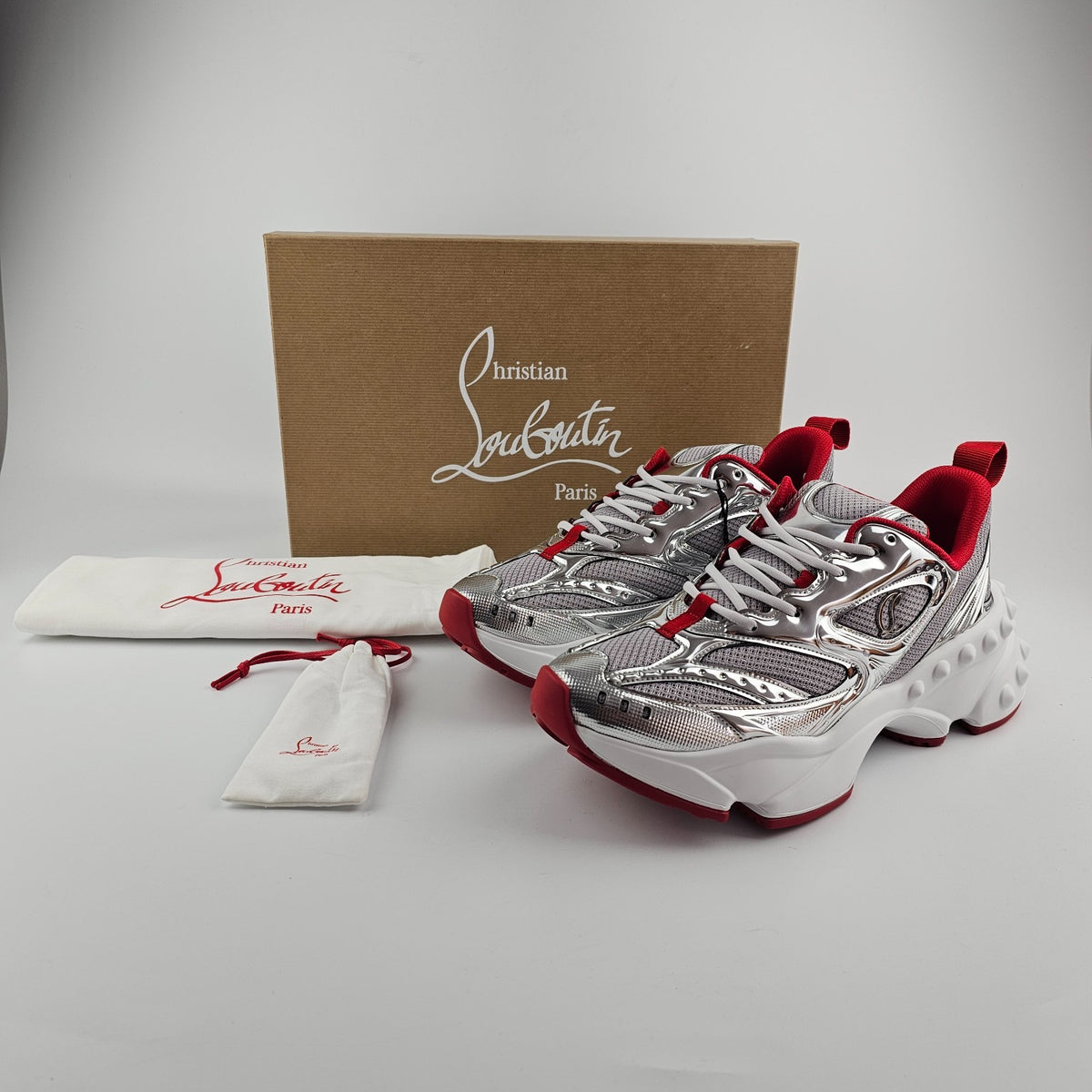 CHRISTIAN LOUBOUTIN SO Flo Silver Sneakers New & Authentic