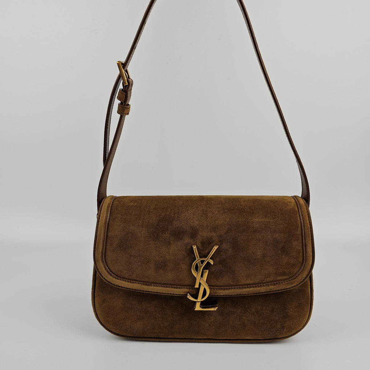 SAINT LAURENT Solferino Medium $3100 Caramel Cognac Suede Shoulder Bag New