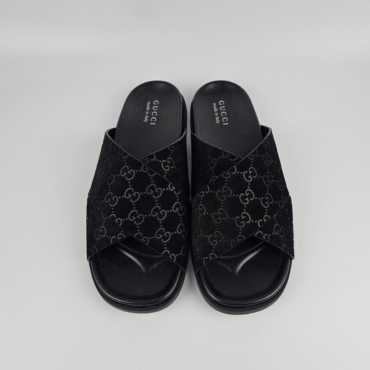 GUCCI Men's Black GG Suede Slide Sandals New & Authentic