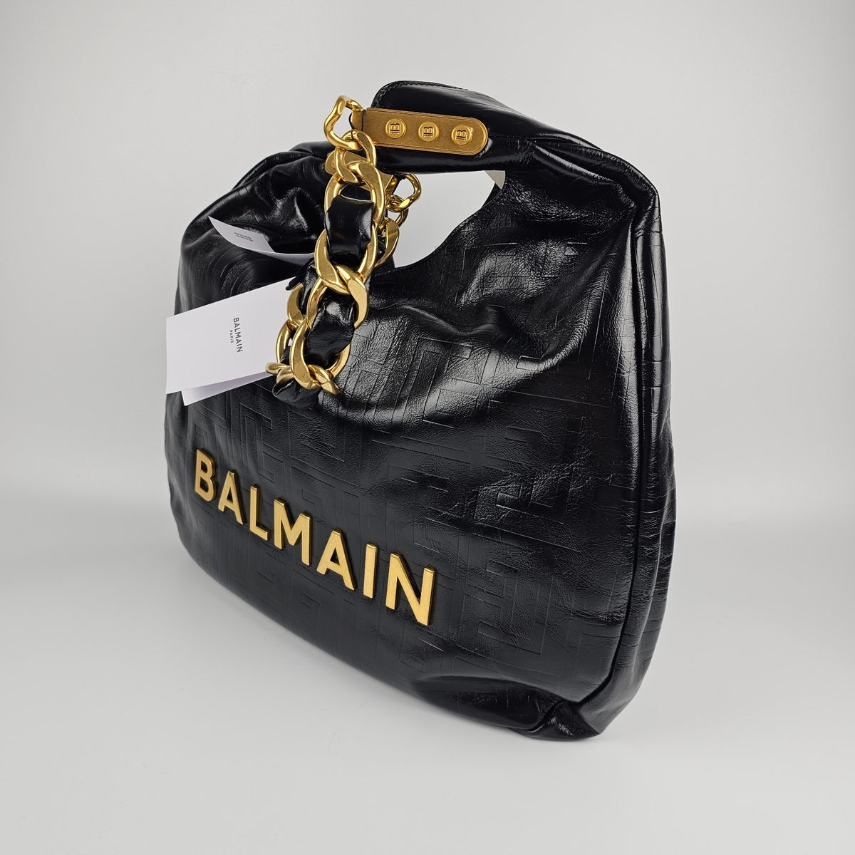 BALMAIN Small 1945 Soft Hobo Black Crinkled Leather Tote Bag New & Authentic