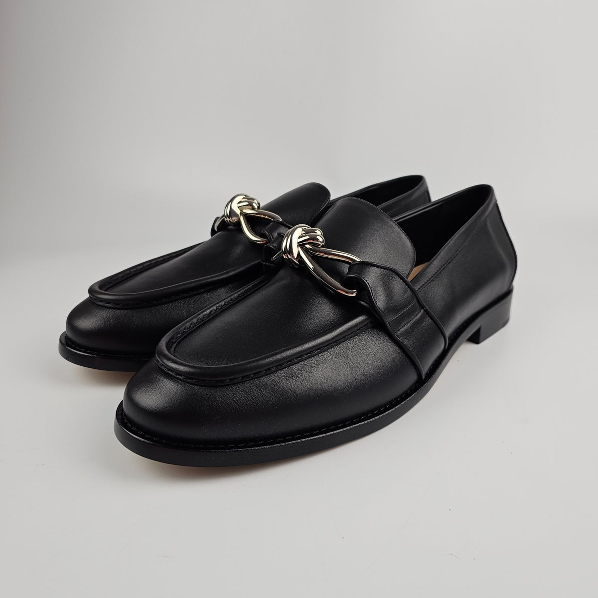 BOTTEGA VENETA Astaire $1200 Black/Silver Loafers New & Authentic