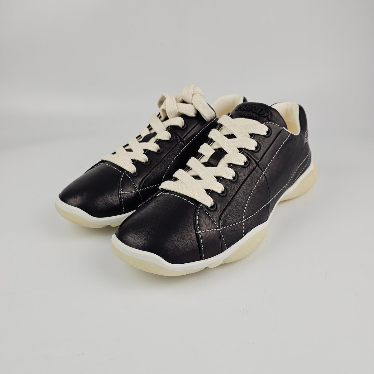 PRADA Black Leather Nappa Sneakers New And Authentic
