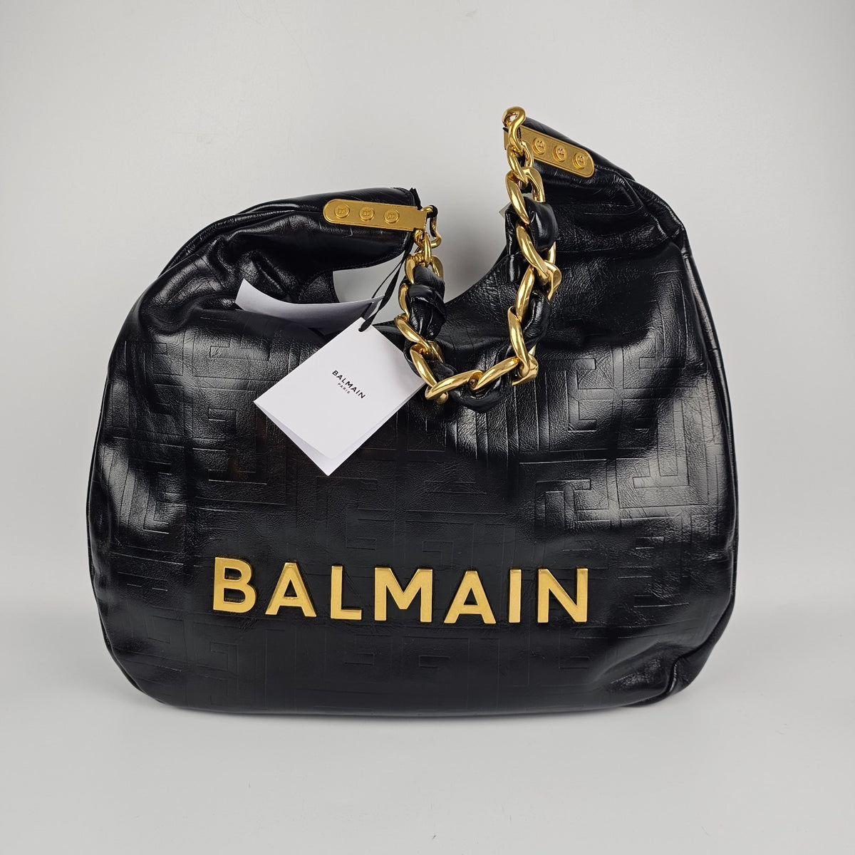 BALMAIN Small 1945 Soft Hobo Black Crinkled Leather Tote Bag New & Authentic