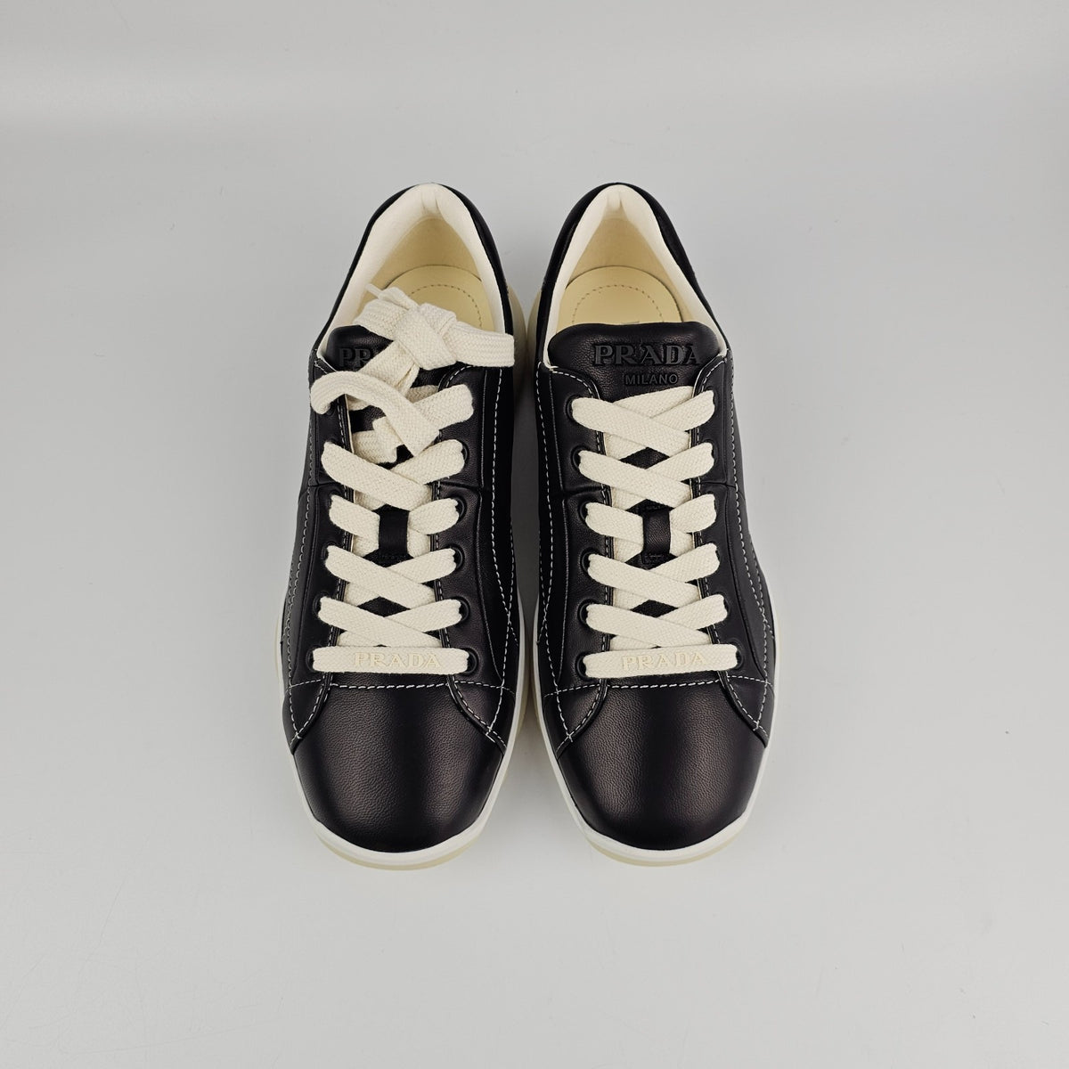 PRADA Black Leather Nappa Sneakers New And Authentic