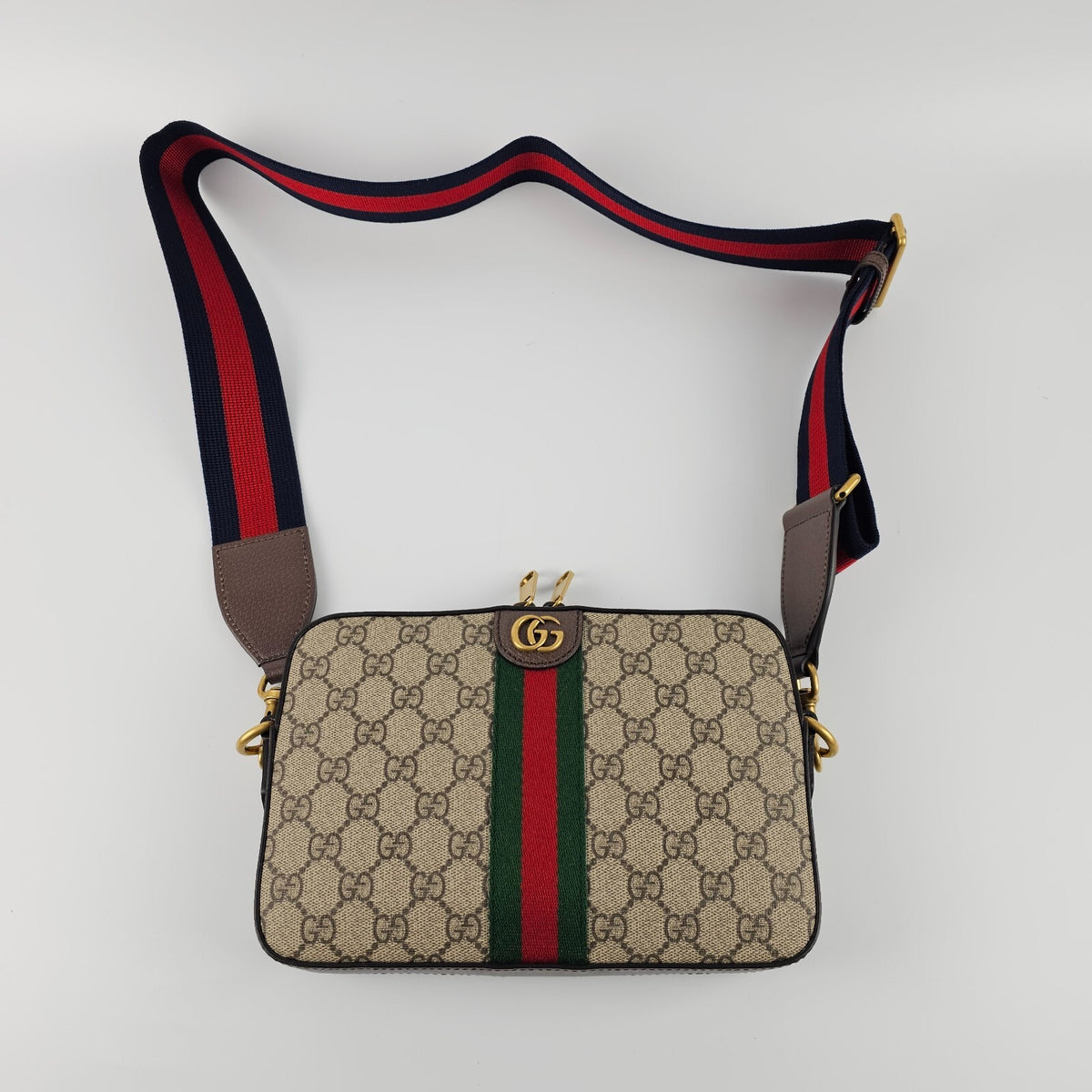 GUCCI Ophidia Small $1790 Beige And Ebony GG Canvas Crossbody Bag New/Authentic
