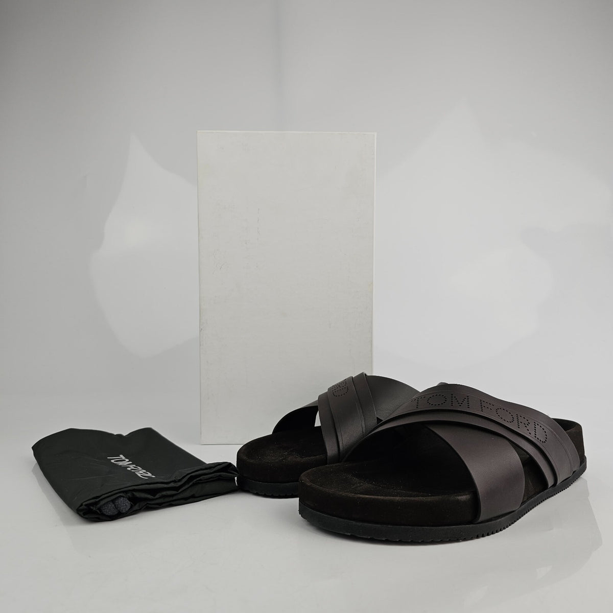 TOM FORD Wicklow Chocolate Leather Slide Sandals New Size US 8 EU 41