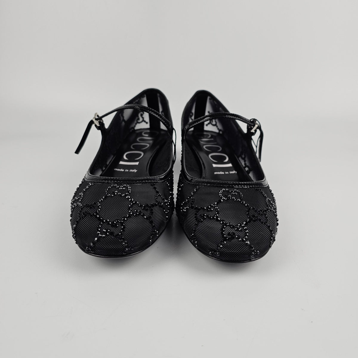 GUCCI $1720 Black GG Crystal Ballet Flats New & Authentic