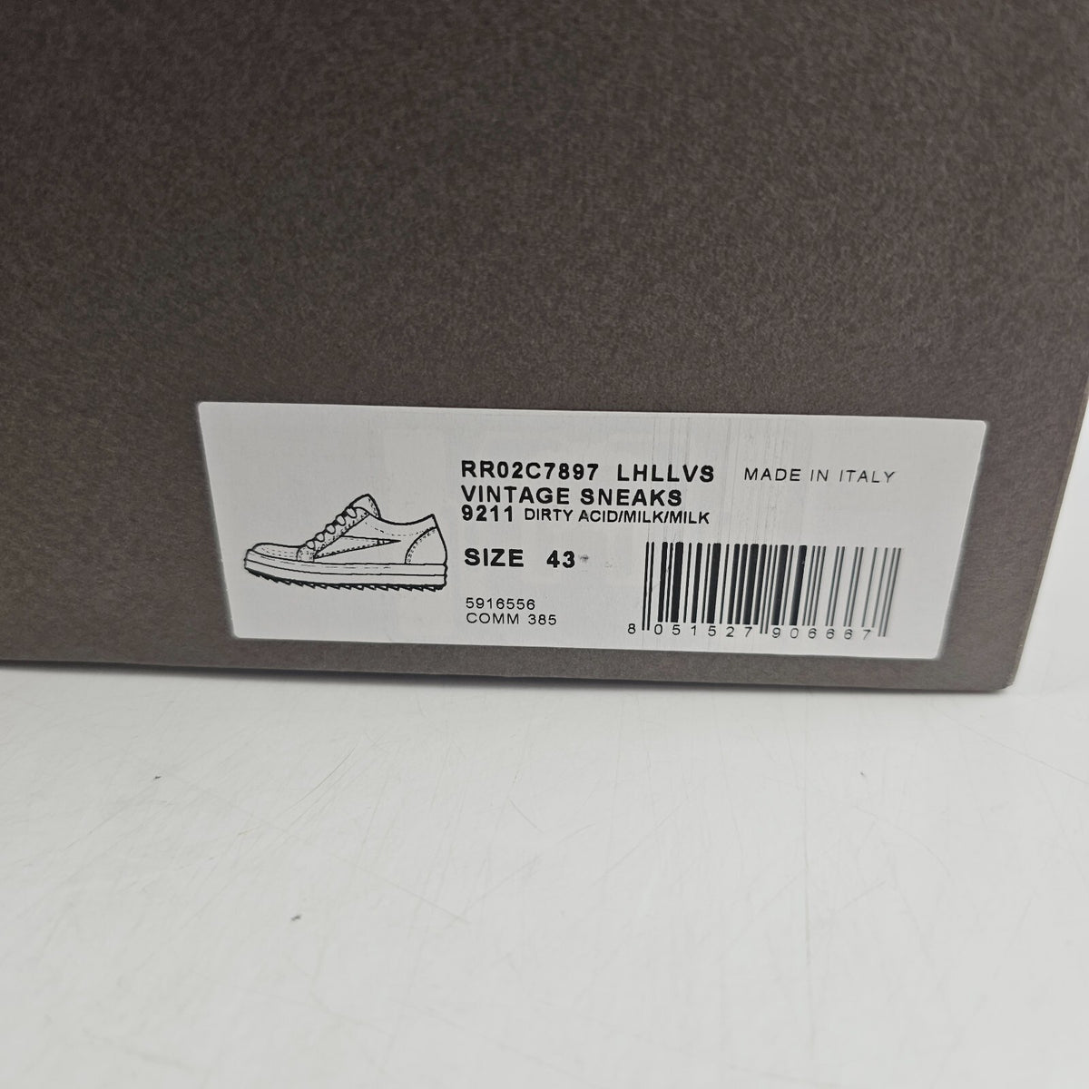 RICK OWENS Dirty Acid/Milk Vintage Leather Low Top Sneakers New Size 43 US 10