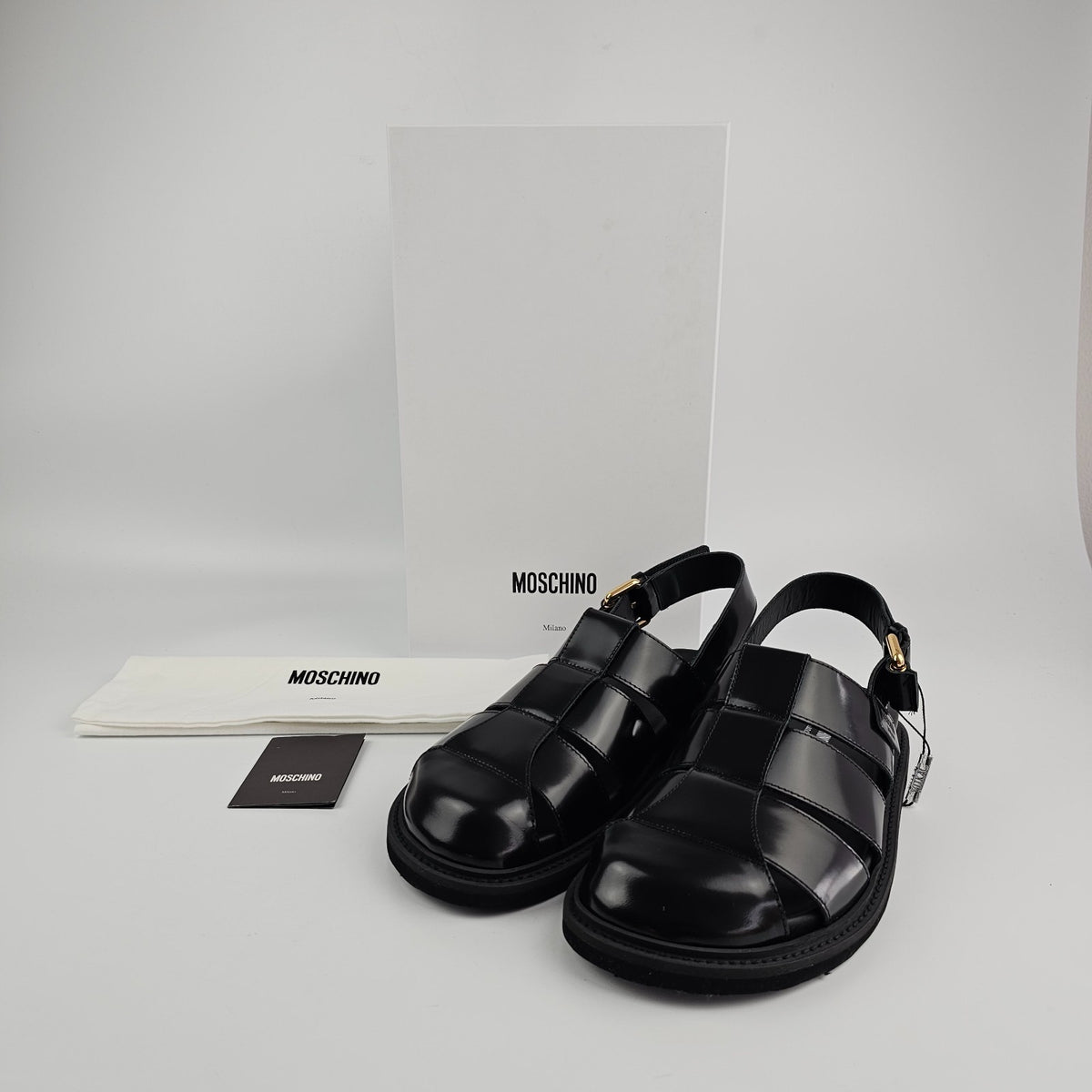 MOSCHINO Black Leather Sandals New & Authentic