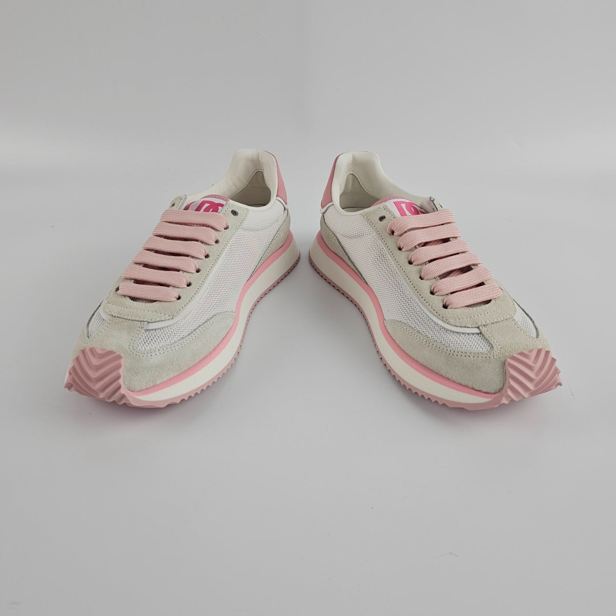 DOLCE&GABBANA DG Cushion $495 White/Pink Mixed-Material Sneakers New
