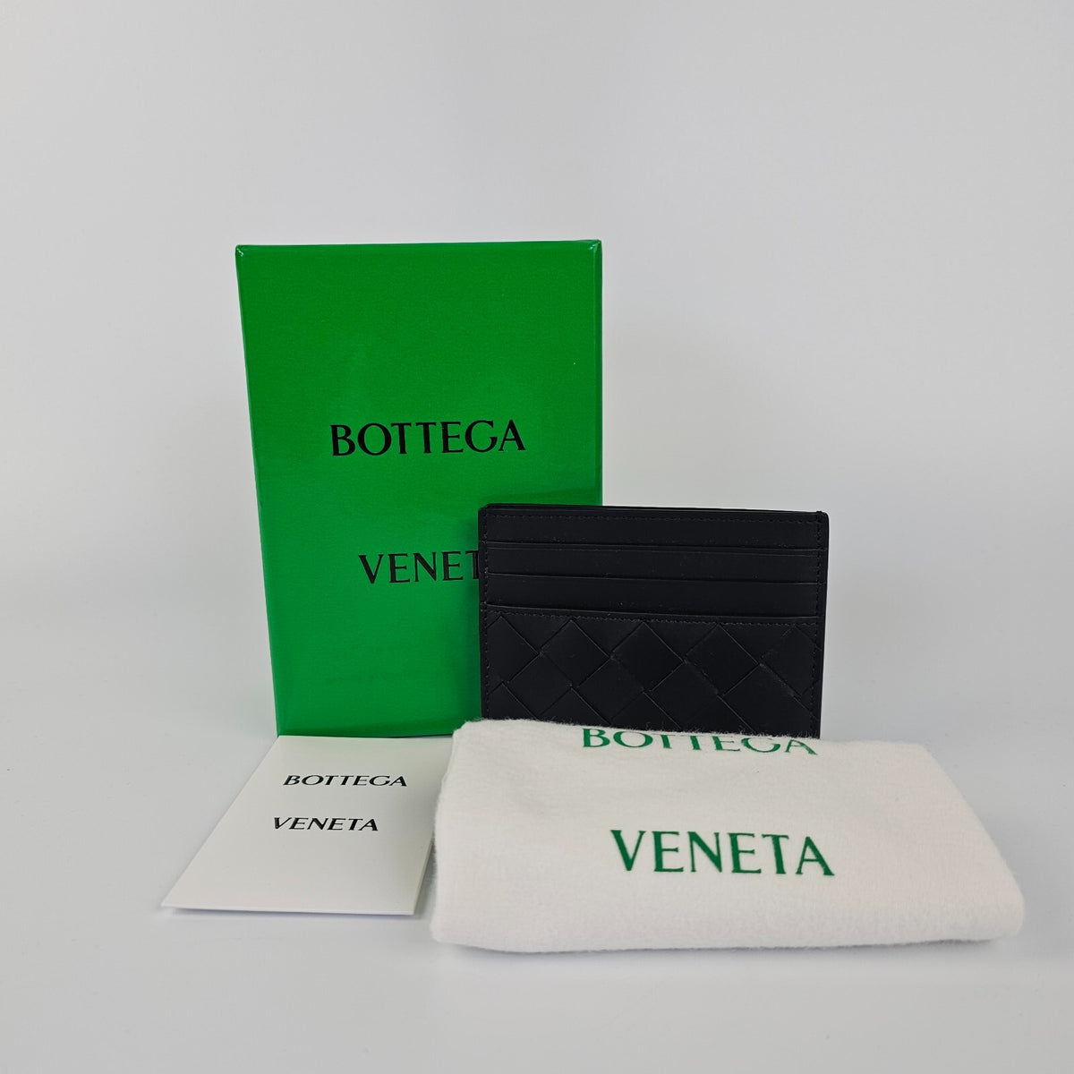BOTTEGA VENETA Intrecciato Men's Black Leather Card Holder New