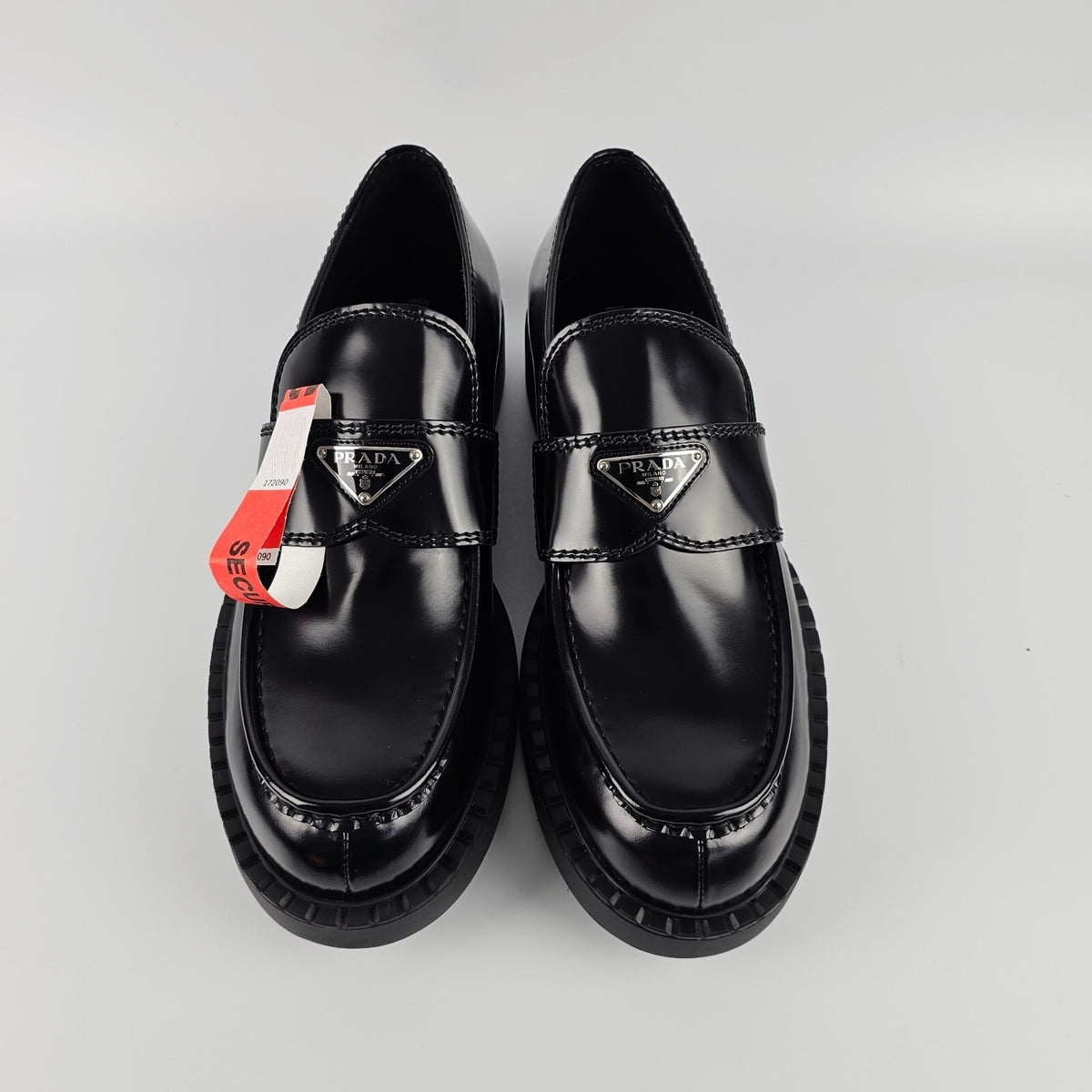 PRADA Chocolate Black Brushed Leather Loafers New And Authentic